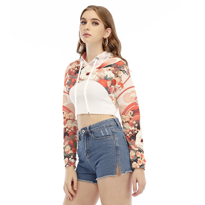 All-Over Print Women's Smock Short Hoodie With Long Sleeve