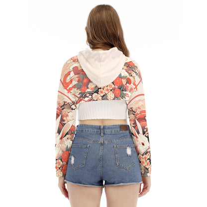 All-Over Print Women's Smock Short Hoodie With Long Sleeve