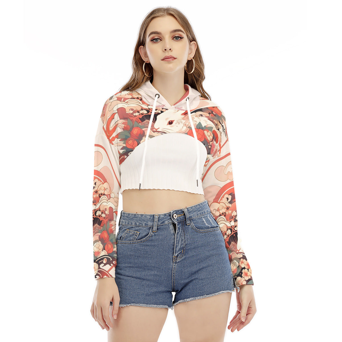 All-Over Print Women's Smock Short Hoodie With Long Sleeve