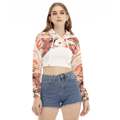 All-Over Print Women's Smock Short Hoodie With Long Sleeve