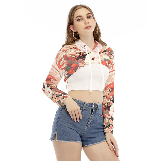 All-Over Print Women's Smock Short Hoodie With Long Sleeve