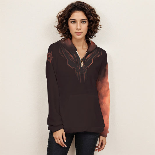 All-Over Print Women's Borg Fleece Hoodie With Half Zip